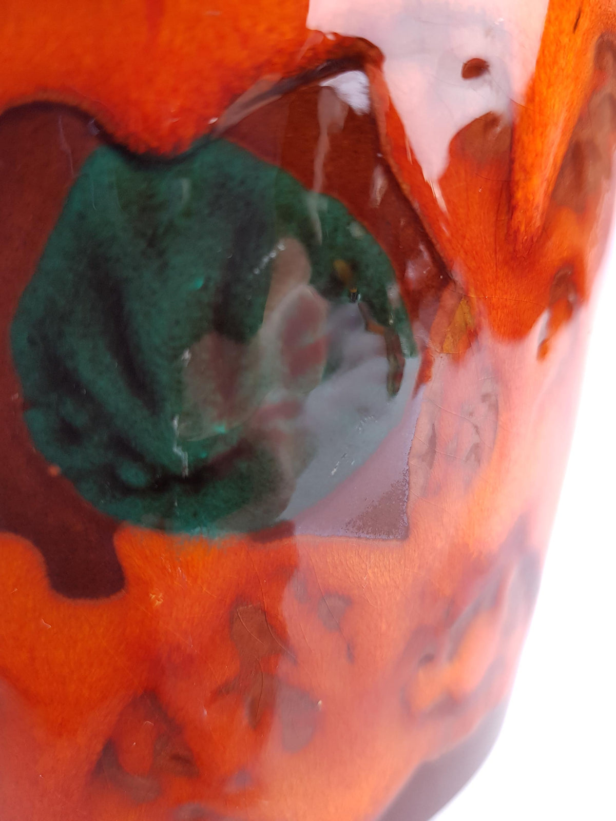 Vintage West German Pottery Orange and Green Planter Flower Cache Pot 1960-70s
