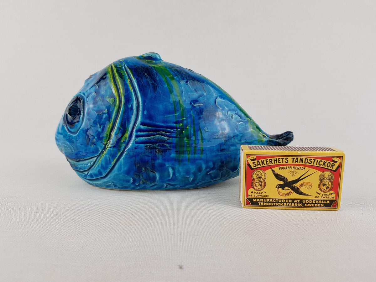 RARE Vintage BITOSSI Fish with Rimini Blu by Aldo Londi - Italian Pottery, 1960s