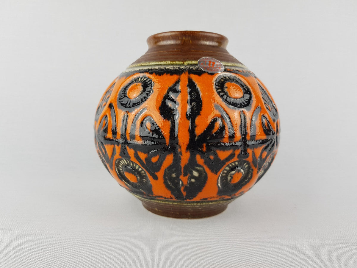 Vintage Übelacker (Ü-Keramik) Orange and Black Vase 573/15 West German Pottery – 1970s
