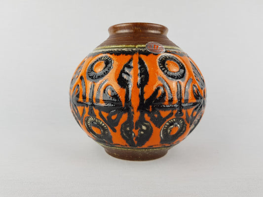 Vintage Übelacker (Ü-Keramik) Orange and Black Vase 573/15 West German Pottery – 1970s