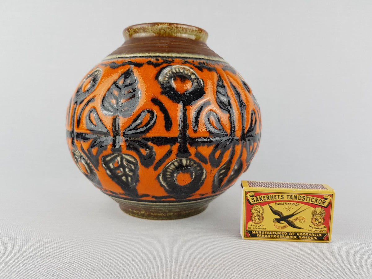 Vintage Übelacker (Ü-Keramik) Orange and Black Vase 573/15 West German Pottery – 1970s