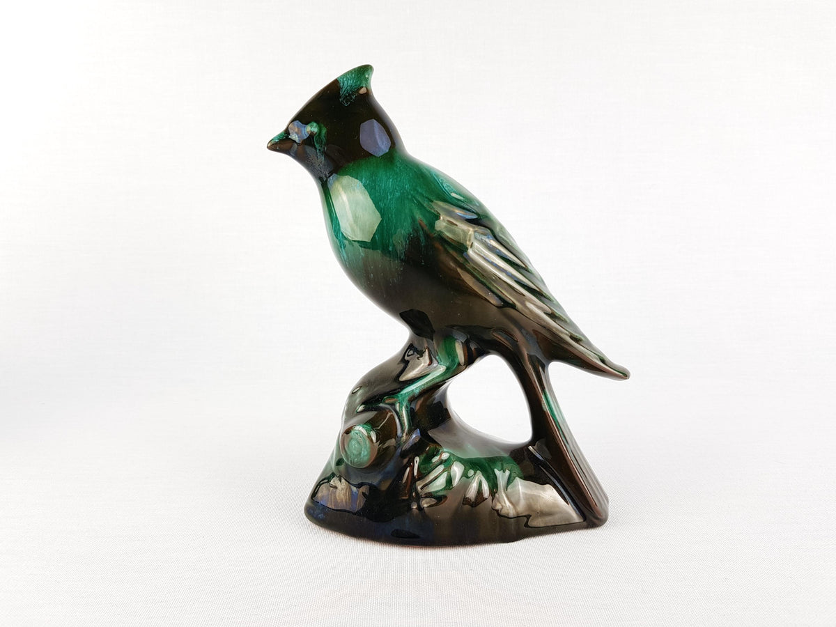 Starter Set Vintage BLUE MOUNTAIN POTTERY Green and Black Goose and Bird Figurine Canada 1960s