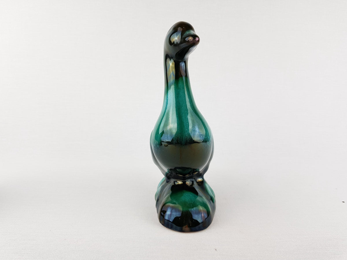 Starter Set Vintage BLUE MOUNTAIN POTTERY Green and Black Goose and Bird Figurine Canada 1960s