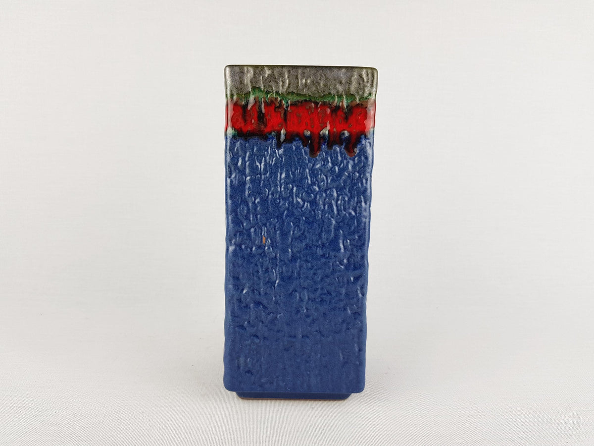 Vintage VAN DAALEN KERAMIK Blue with Green and Red Square Vase West German Pottery 1960s/1970s