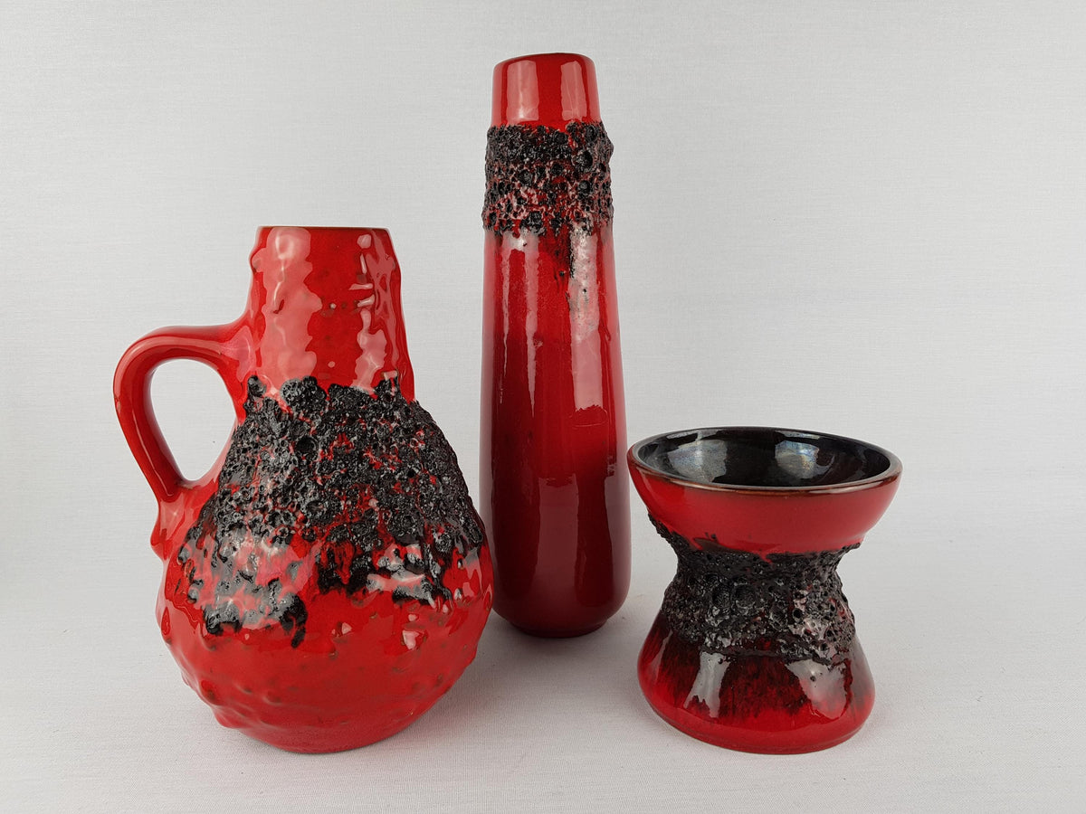 Vintage Set of 3 Kreutz Keramik Fat Lava Vases 1970's West German Pottery
