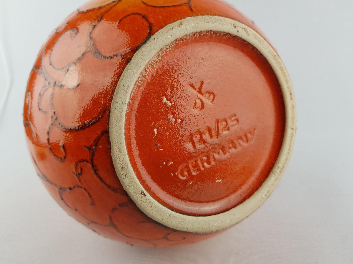Vintage DÜMLER & BREIDEN Orange Vase 121/25 West German Pottery 1970s
