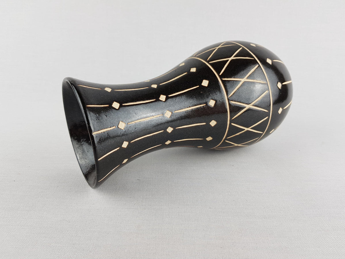 Vintage PIESCHE und REIF Dark Brown Sgraffito Vase DDR East German Pottery 1970s