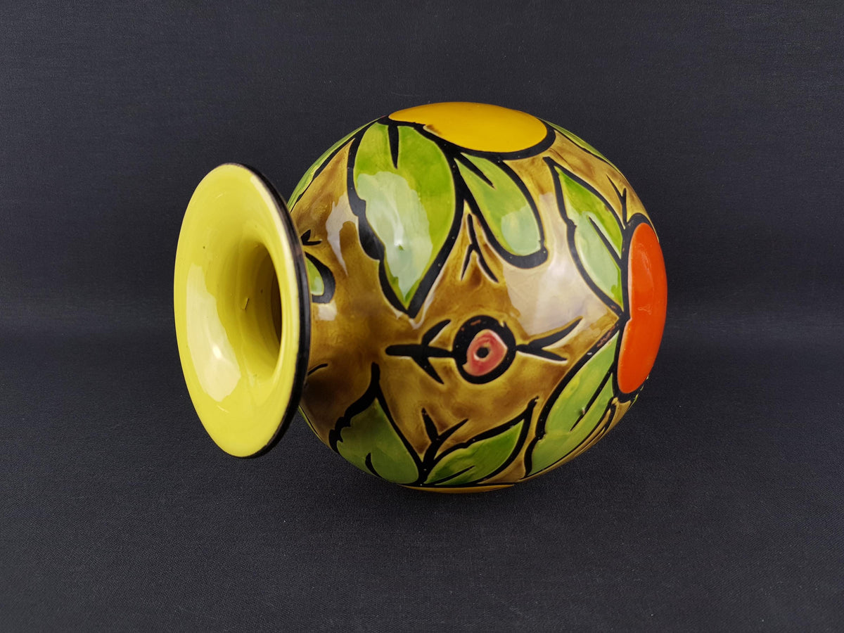 Vintage ALVINO BAGNI Yellow Vase with Fruit Decor Italian Pottery 1970's