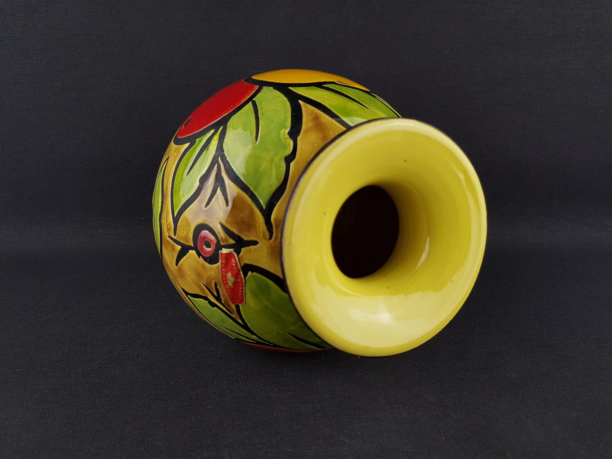 Vintage ALVINO BAGNI Yellow Vase with Fruit Decor Italian Pottery 1970's
