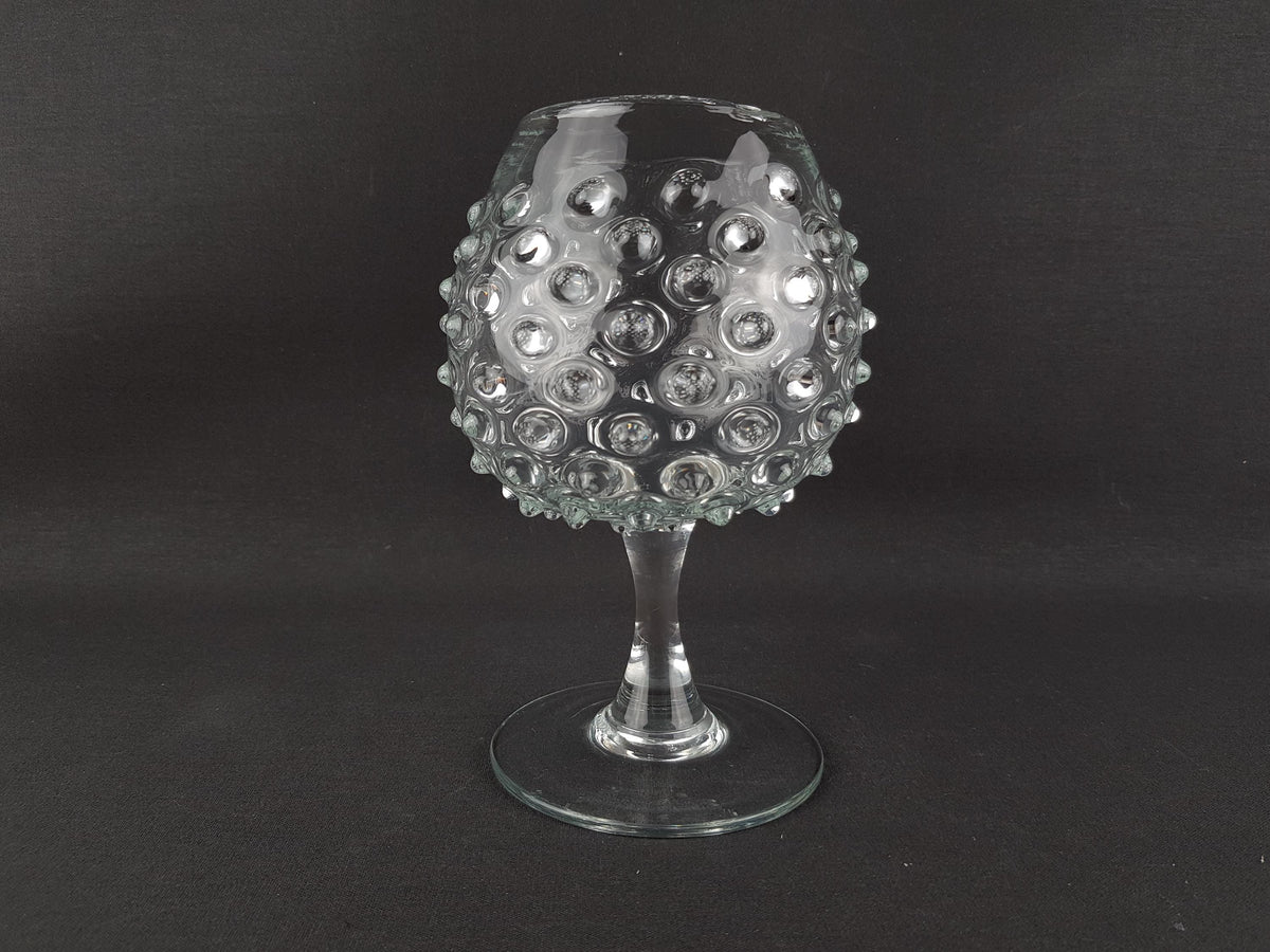 Vintage Hobnail Bubble Glass Pedestal Vase Empoli Style Clear Art Glass Goblet Italy 1960s 1970s