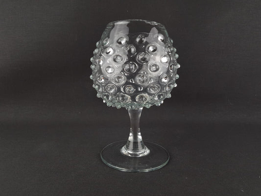 Vintage Hobnail Bubble Glass Pedestal Vase Empoli Style Clear Art Glass Goblet Italy 1960s 1970s