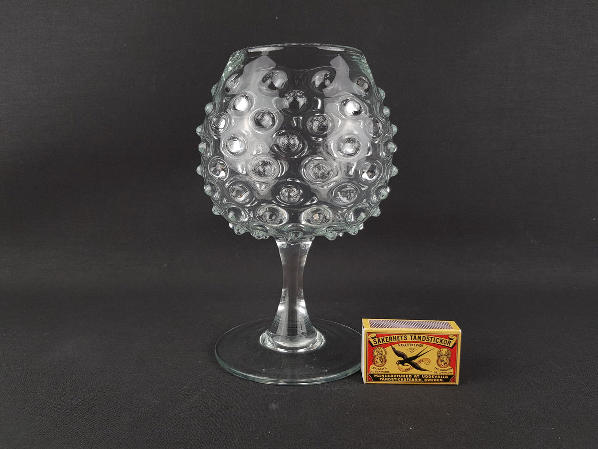 Vintage Hobnail Bubble Glass Pedestal Vase Empoli Style Clear Art Glass Goblet Italy 1960s 1970s