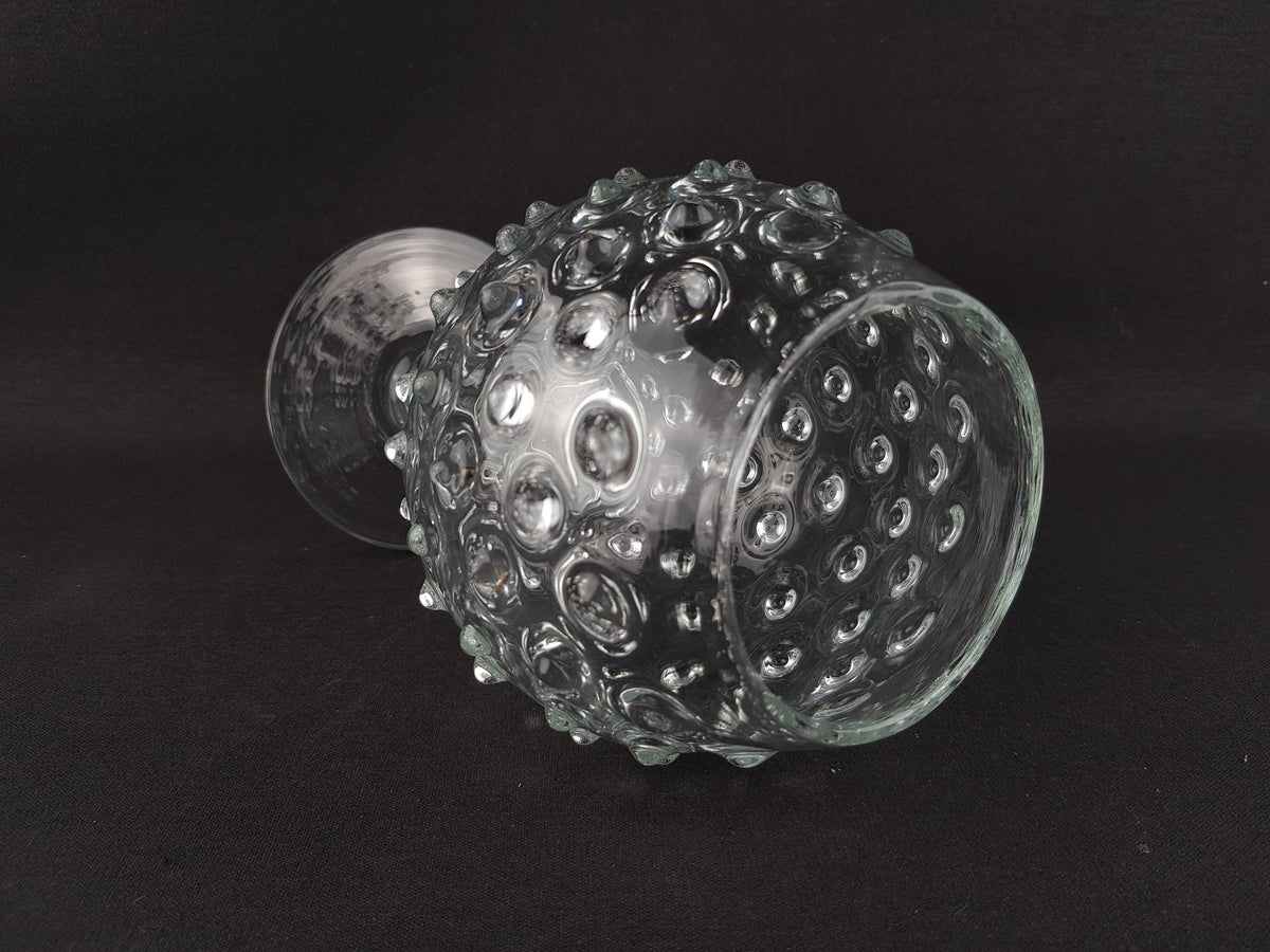 Vintage Hobnail Bubble Glass Pedestal Vase Empoli Style Clear Art Glass Goblet Italy 1960s 1970s