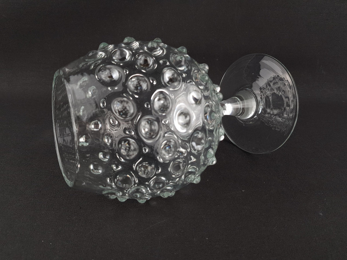 Vintage Hobnail Bubble Glass Pedestal Vase Empoli Style Clear Art Glass Goblet Italy 1960s 1970s