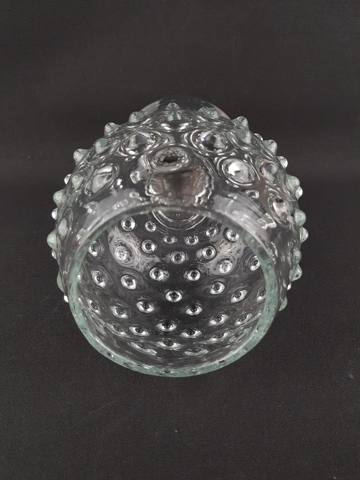 Vintage Hobnail Bubble Glass Pedestal Vase Empoli Style Clear Art Glass Goblet Italy 1960s 1970s