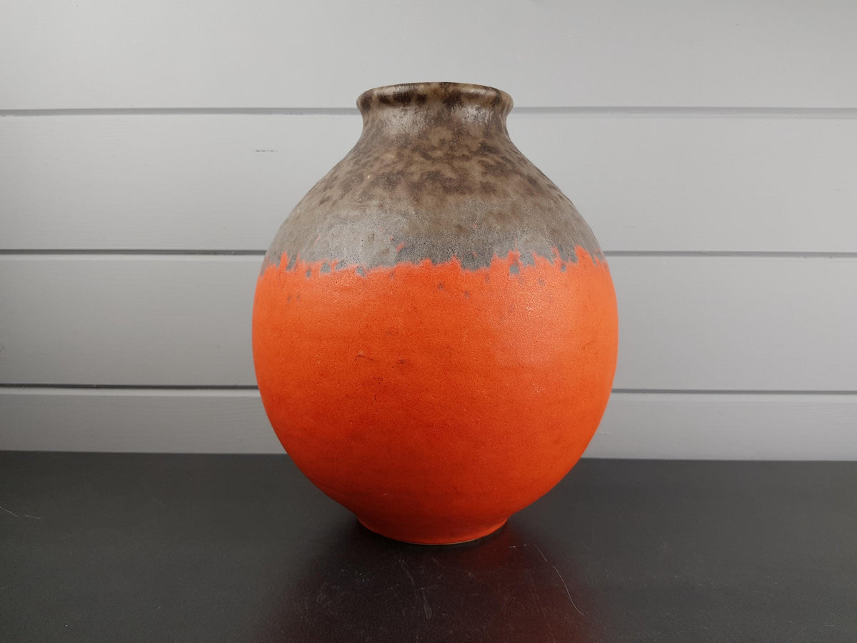 Vintage JASBA KERAMIK Orange and Brown Fat Lava Vase N301 11 28 West-Germany 1970s
