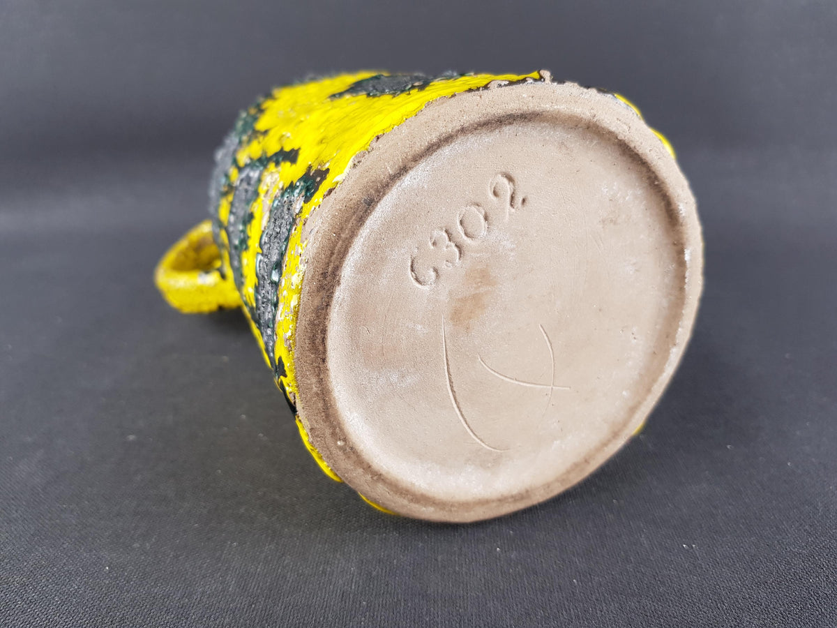 Vintage MAREI KERAMIK Yellow Fat Lava Vase With Greenish Gray Decor 6302 West German Pottery 1970s