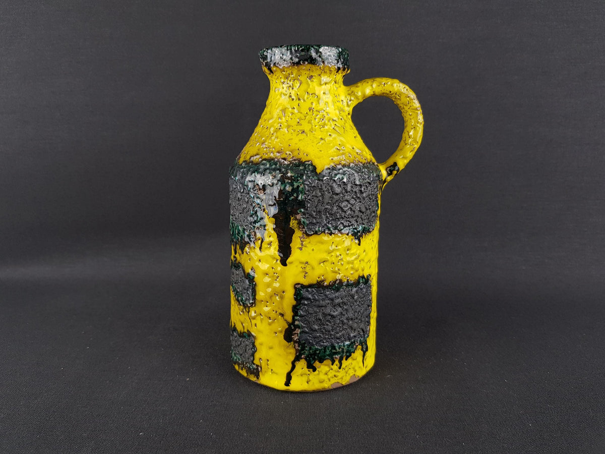 Vintage MAREI KERAMIK Yellow Fat Lava Vase With Greenish Gray Decor 6302 West German Pottery 1970s
