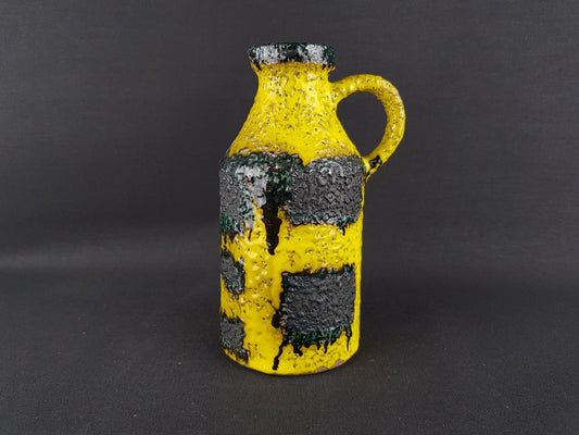 Vintage MAREI KERAMIK Yellow Fat Lava Vase With Greenish Gray Decor 6302 West German Pottery 1970s