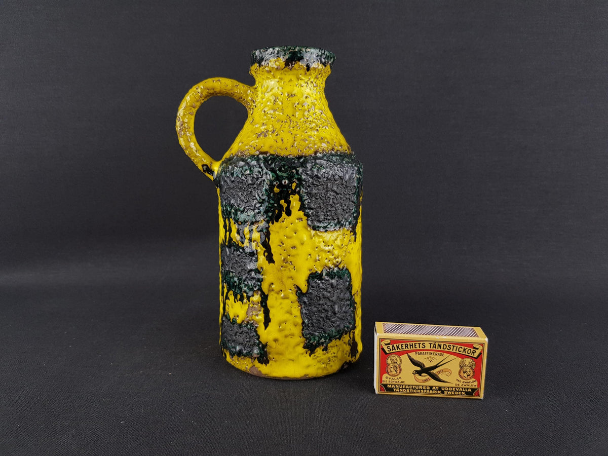 Vintage MAREI KERAMIK Yellow Fat Lava Vase With Greenish Gray Decor 6302 West German Pottery 1970s