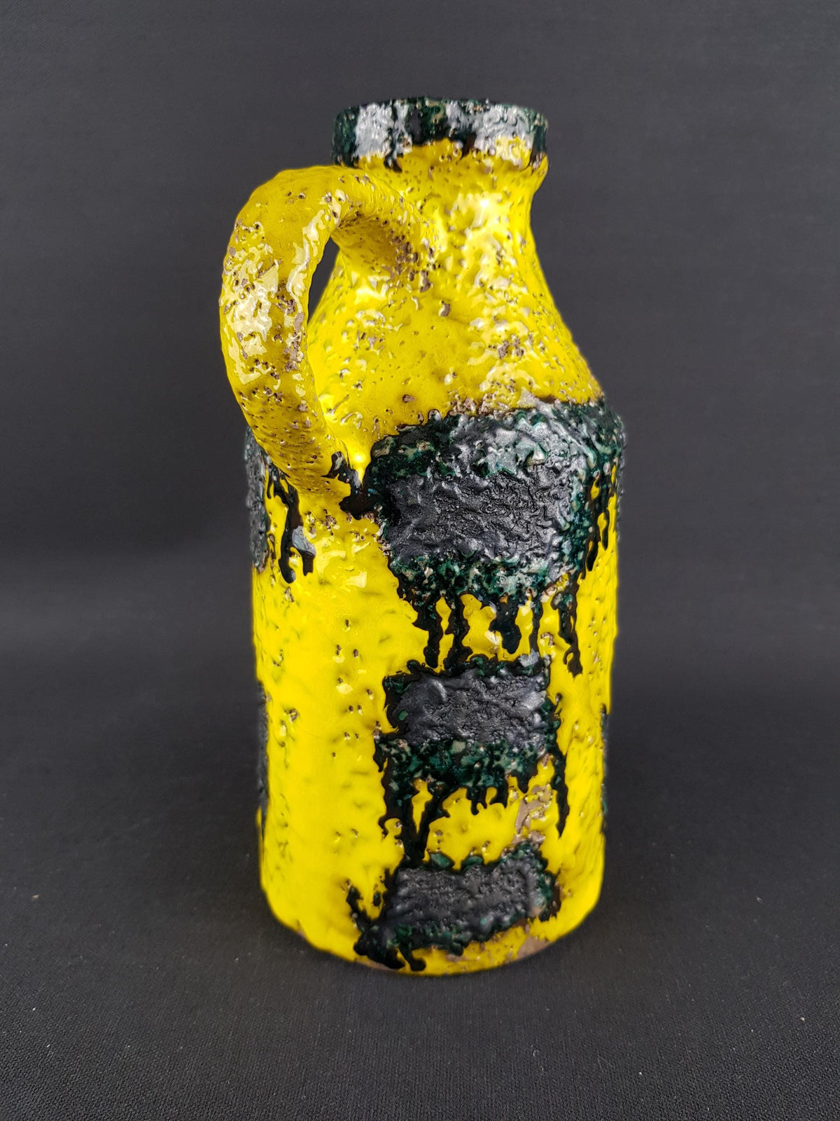 Vintage MAREI KERAMIK Yellow Fat Lava Vase With Greenish Gray Decor 6302 West German Pottery 1970s