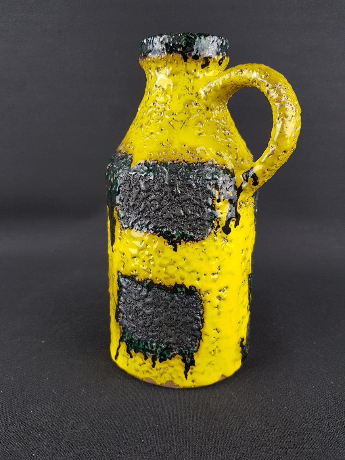 Vintage MAREI KERAMIK Yellow Fat Lava Vase With Greenish Gray Decor 6302 West German Pottery 1970s
