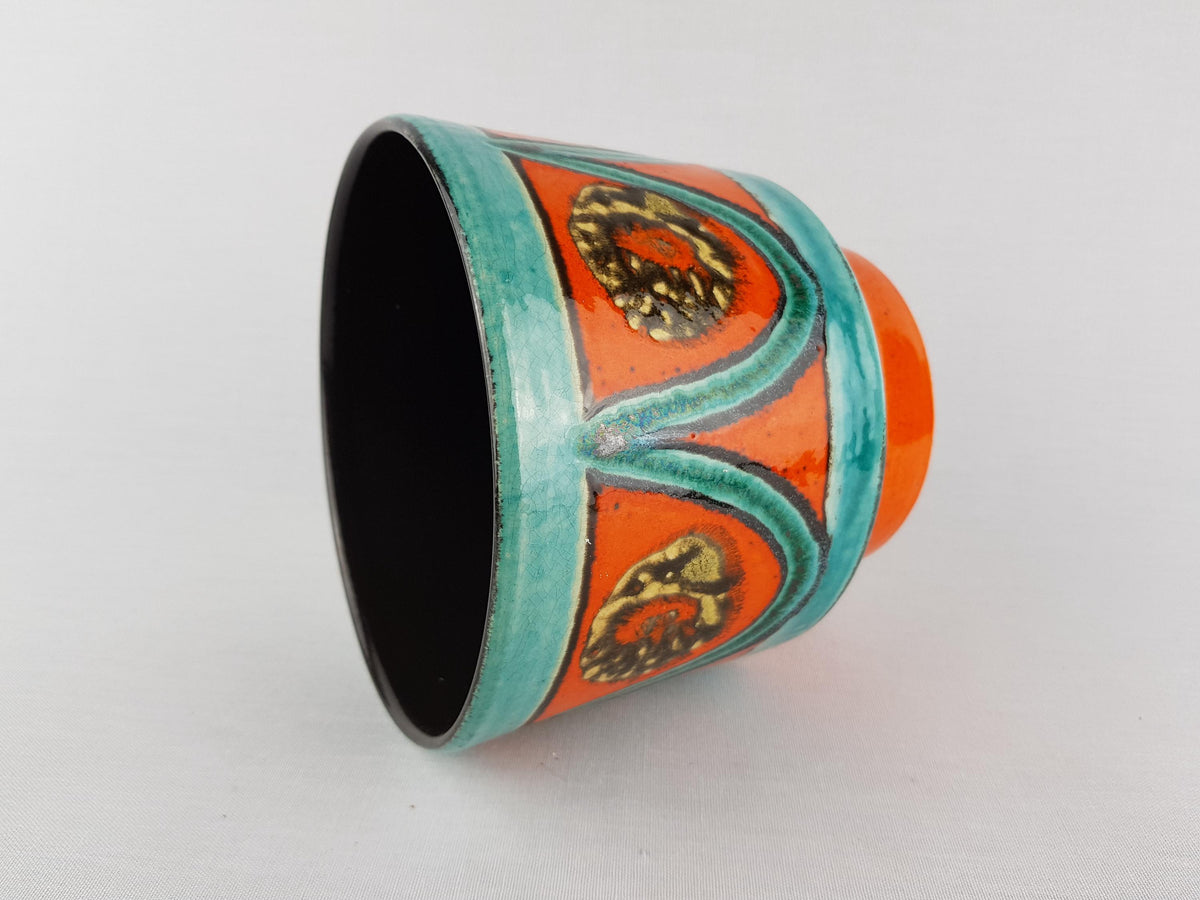 Vintage WEST GERMAN POTTERY Orange Flower Pot Planter 1970s