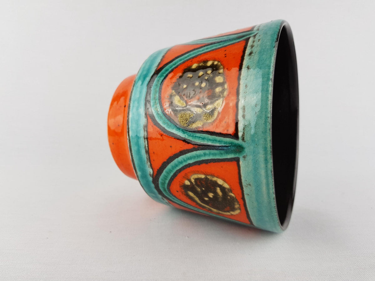 Vintage WEST GERMAN POTTERY Orange Flower Pot Planter 1970s