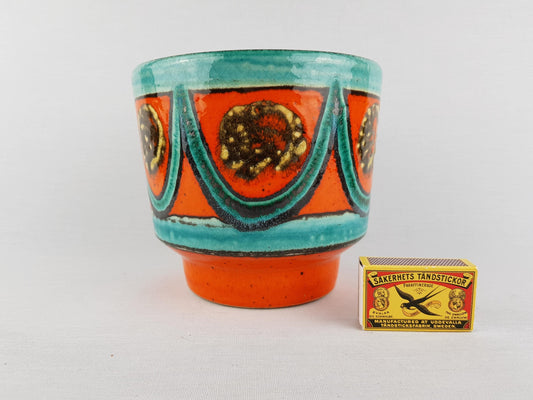 Vintage WEST GERMAN POTTERY Orange Flower Pot Planter 1970s