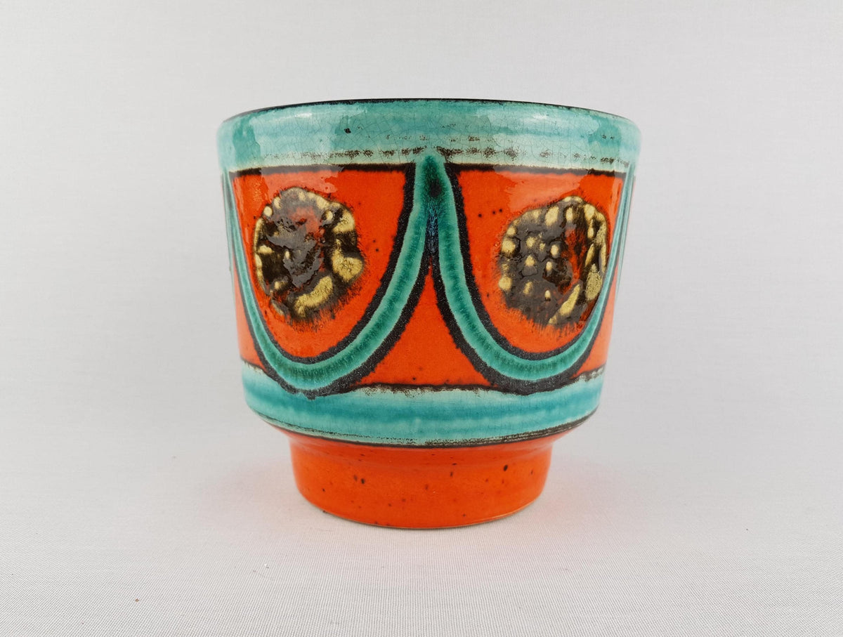 Vintage WEST GERMAN POTTERY Orange Flower Pot Planter 1970s