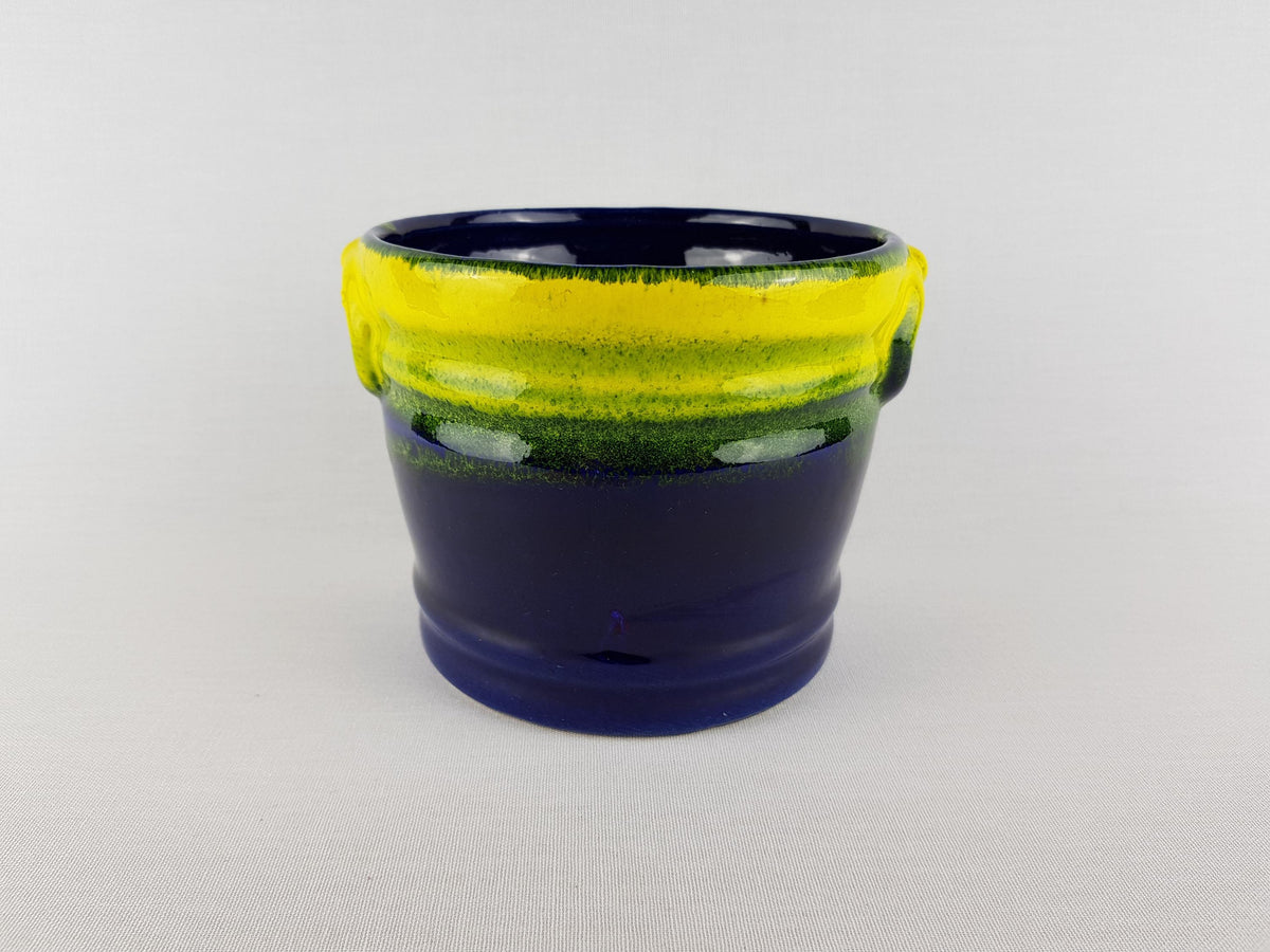 Vintage WALTHER BECHT Blue and Yellow Flower Pot Planter West German Pottery 1960s 1970s
