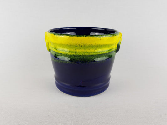 Vintage WALTHER BECHT Blue and Yellow Flower Pot Planter West German Pottery 1960s 1970s