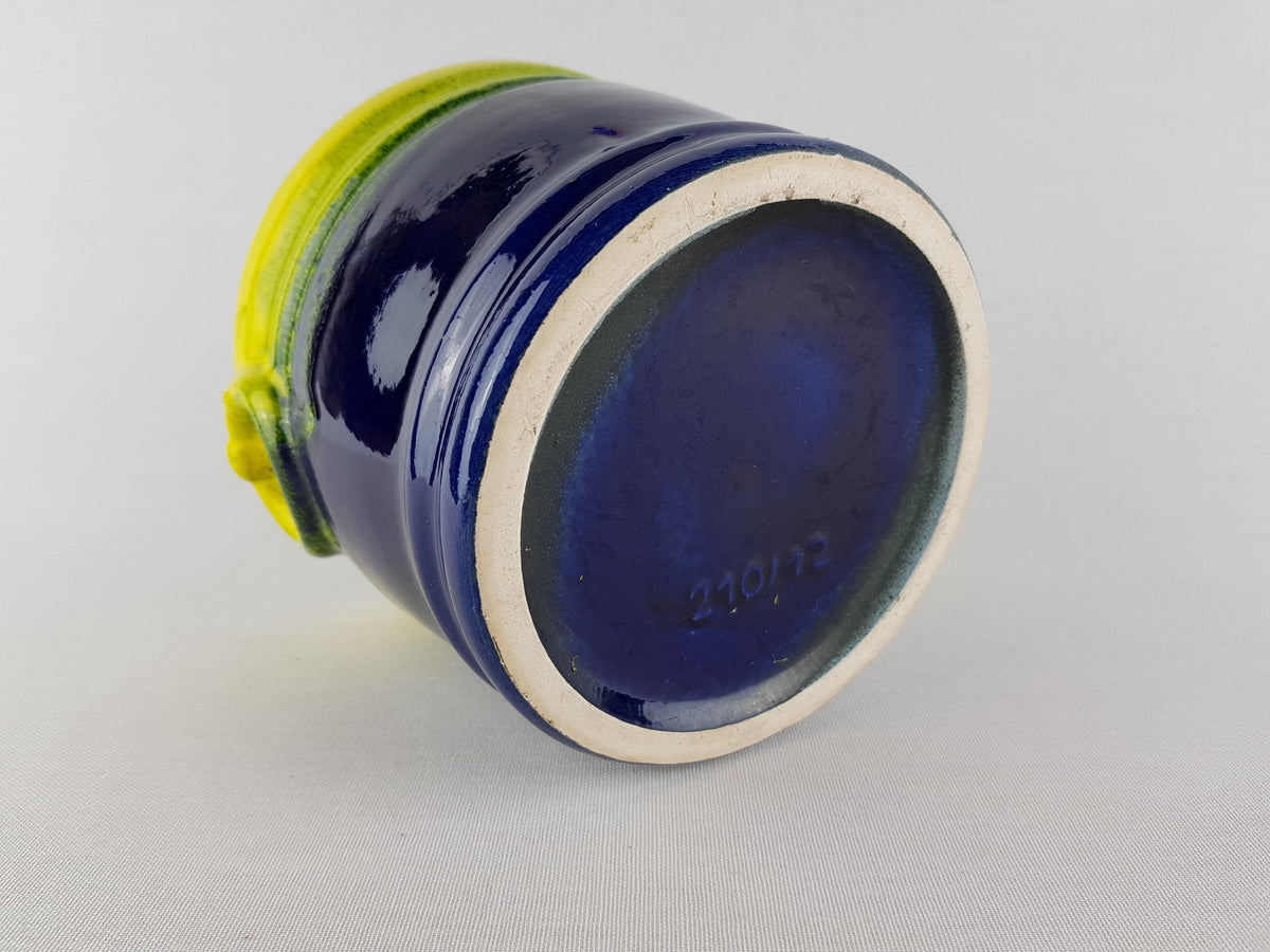 Vintage WALTHER BECHT Blue and Yellow Flower Pot Planter West German Pottery 1960s 1970s