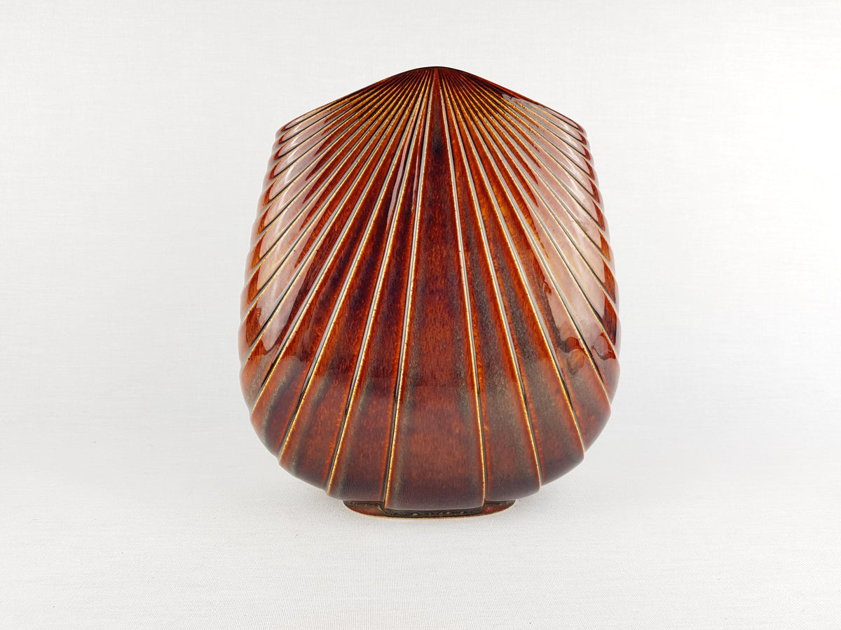 Vintage ROSENTHAL PORZELLAN Studio-Line Brown Porcelain Op Art Shell Vase by Max Fussl Germany 1970-80s