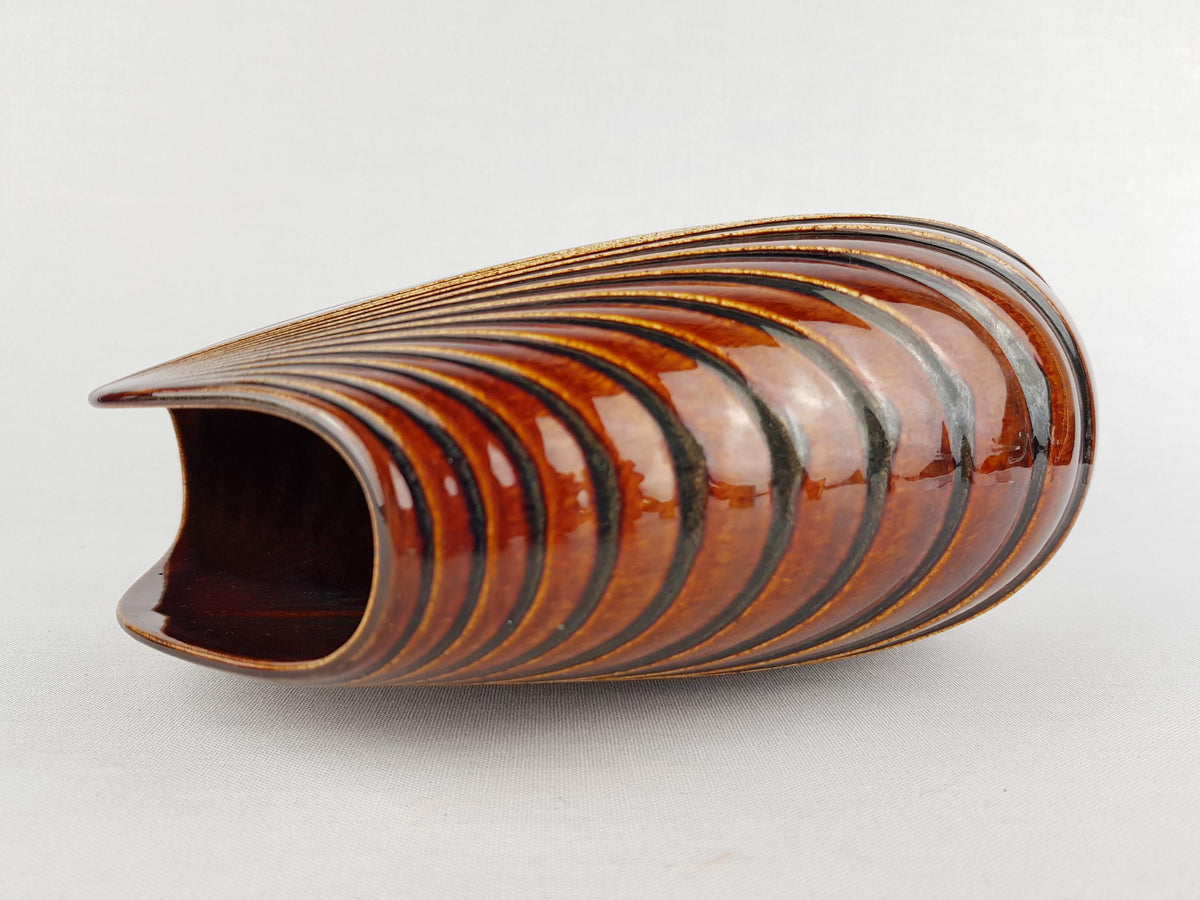 Vintage ROSENTHAL PORZELLAN Studio-Line Brown Porcelain Op Art Shell Vase by Max Fussl Germany 1970-80s