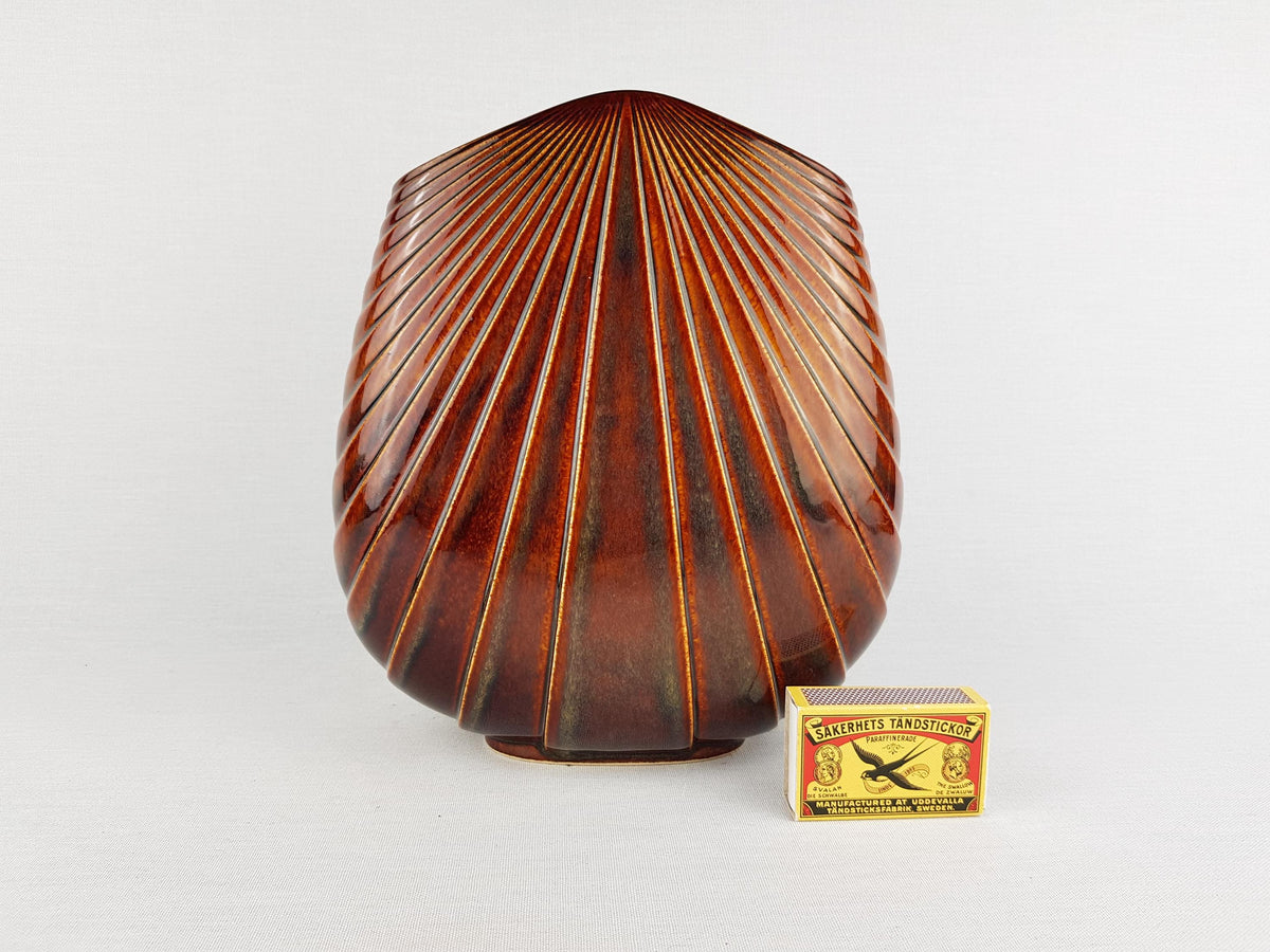 Vintage ROSENTHAL PORZELLAN Studio-Line Brown Porcelain Op Art Shell Vase by Max Fussl Germany 1970-80s
