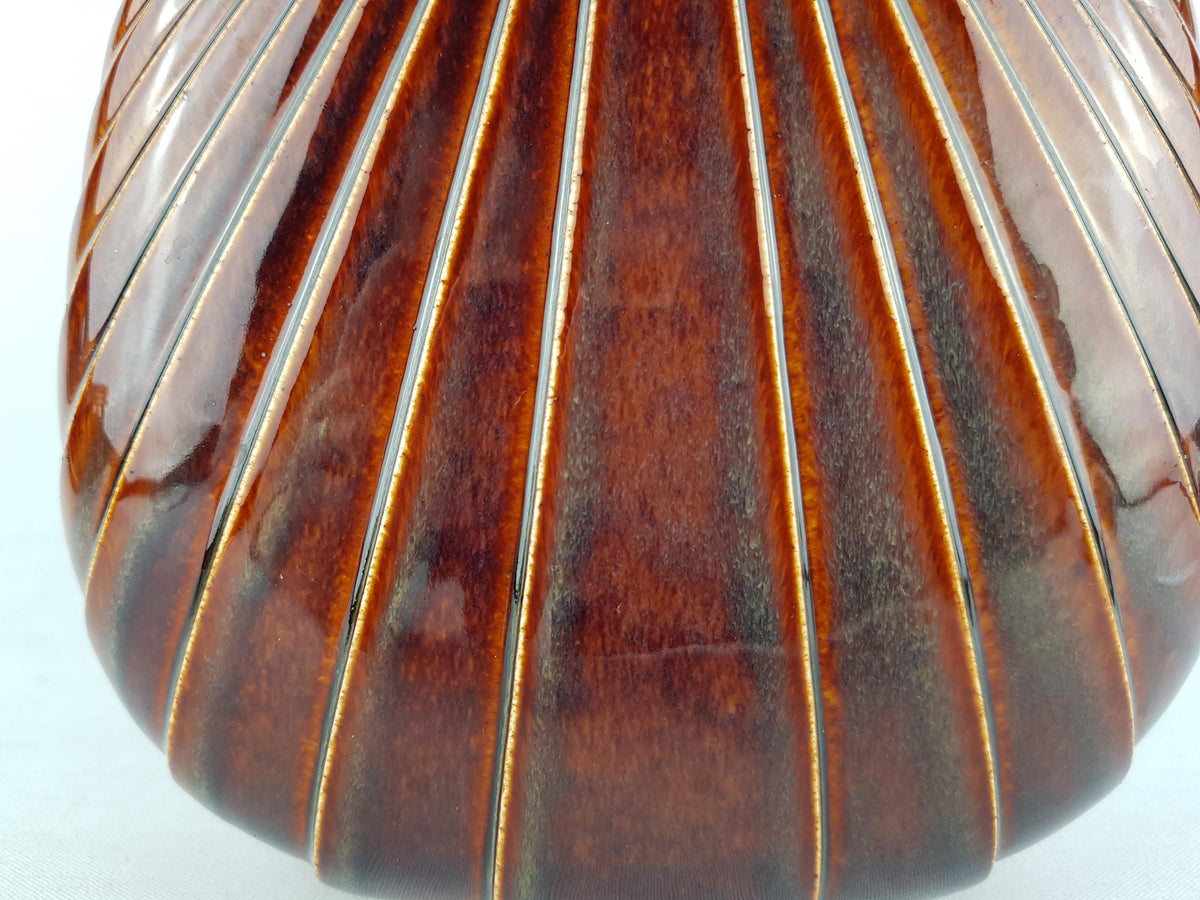 Vintage ROSENTHAL PORZELLAN Studio-Line Brown Porcelain Op Art Shell Vase by Max Fussl Germany 1970-80s