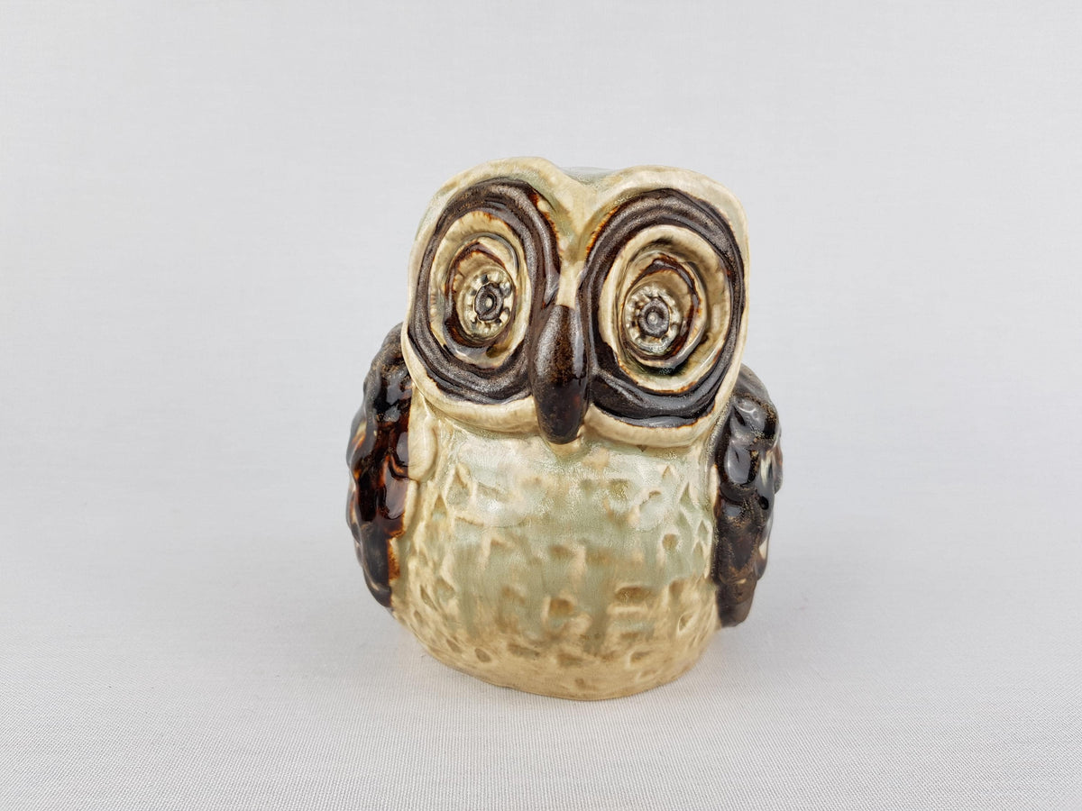 Vintage SOHOLM DENMARK Beige and Brown Owl Figurine by Joseph Simon Scandinavian Pottery 1960s