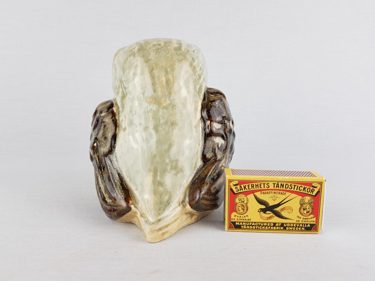 Vintage SOHOLM DENMARK Beige and Brown Owl Figurine by Joseph Simon Scandinavian Pottery 1960s