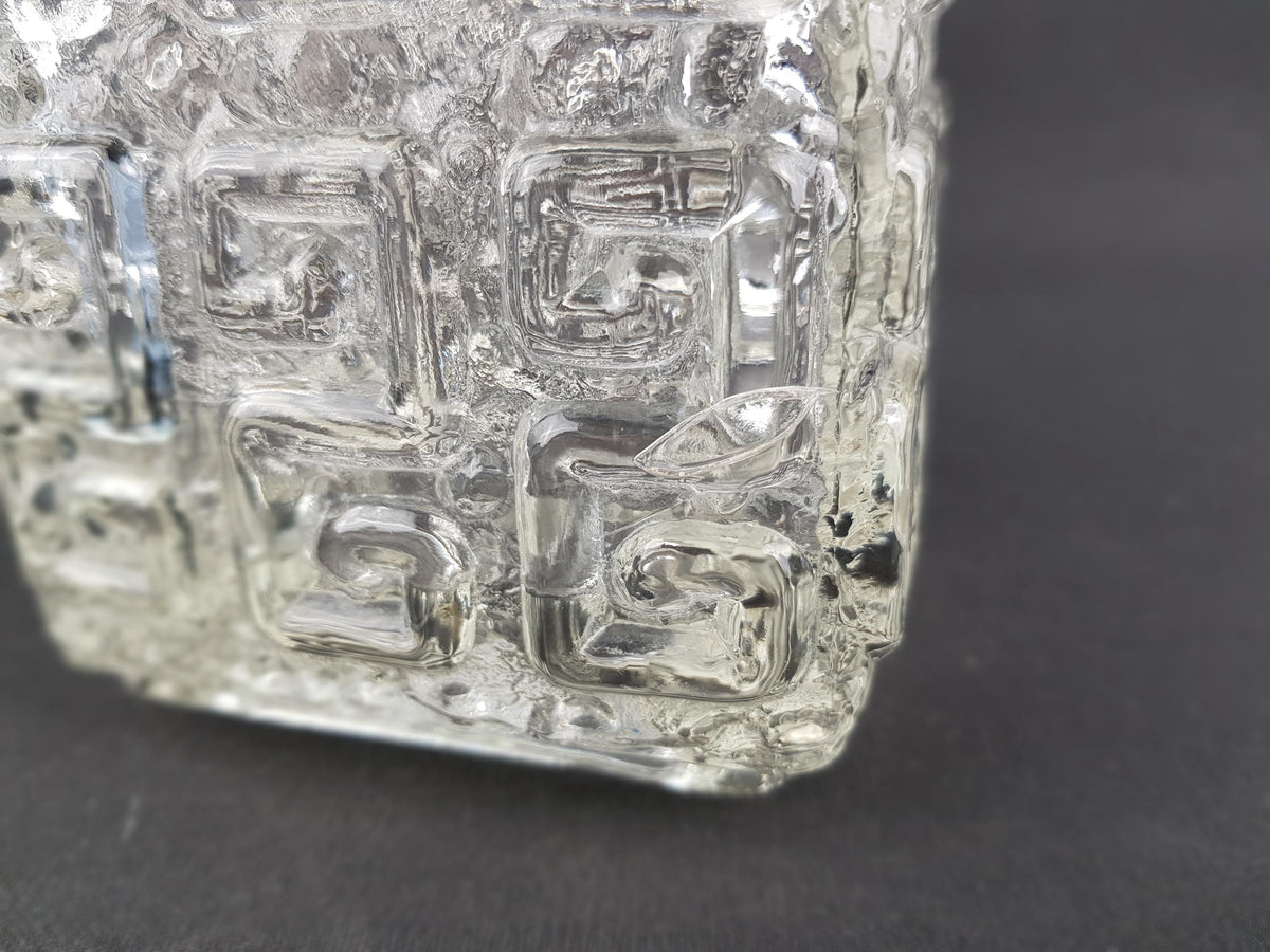 Vintage RIIHIMAEN LASI Clear Glass with Geometric Pattern Vase by Tamara Aladin 1960s