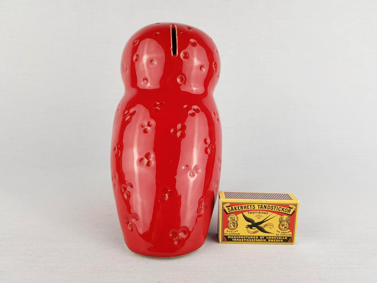 Vintage JEMA HOLLAND Red Owl Figurine Piggy Bank Saving Money Box 617 Dutch Pottery 1970s