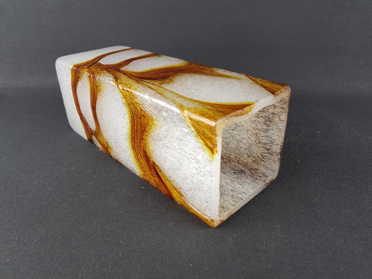 Vintage SPIEGELAU Frosted Crystal Glass Vase Amber White Foam Glass Art Vase West Germany 1960s 1970s