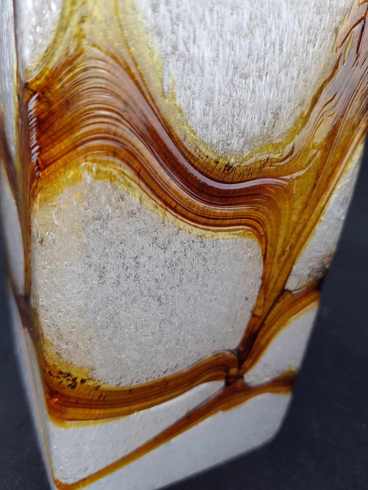 Vintage SPIEGELAU Frosted Crystal Glass Vase Amber White Foam Glass Art Vase West Germany 1960s 1970s