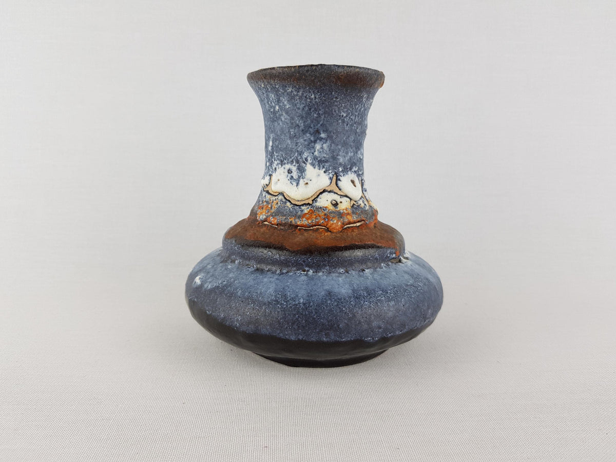 Vintage RUSCHA KERAMIK Blue, White and Brown Drip Glaze Vase West German Pottery 1970s