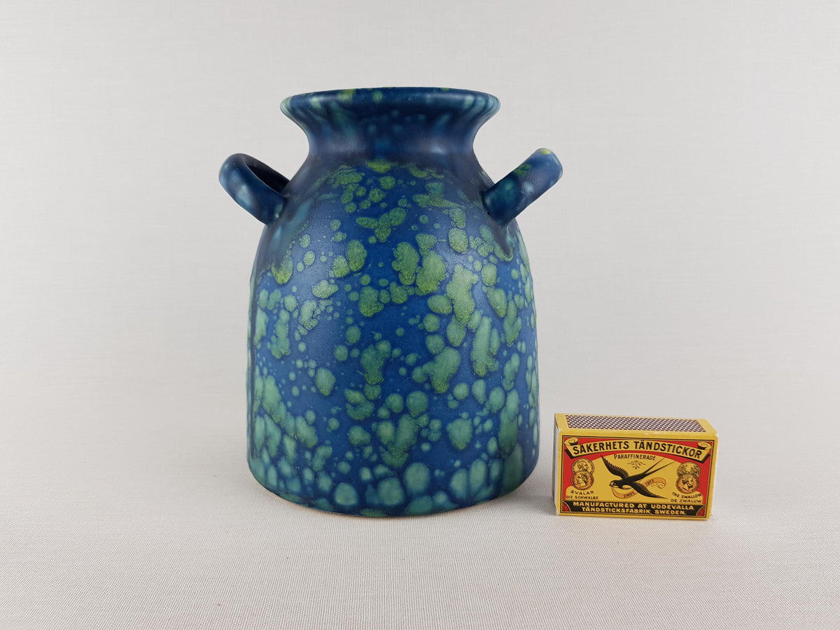 Vintage ES KERAMIK (Emons & Sohne) Double Handled Blue and Green Mottled Vase West German Pottery 1970s