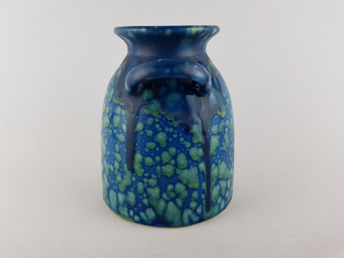 Vintage ES KERAMIK (Emons & Sohne) Double Handled Blue and Green Mottled Vase West German Pottery 1970s