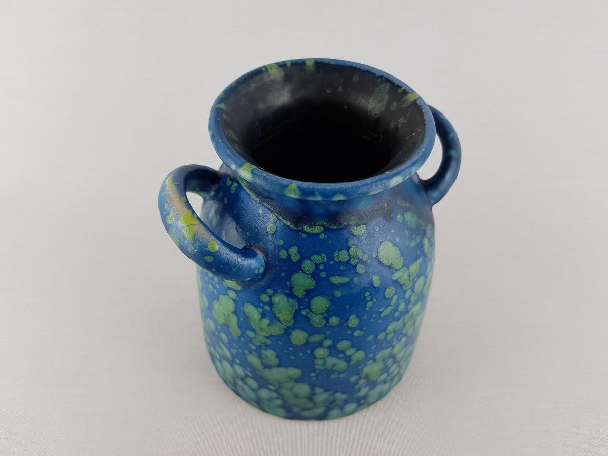 Vintage ES KERAMIK (Emons & Sohne) Double Handled Blue and Green Mottled Vase West German Pottery 1970s
