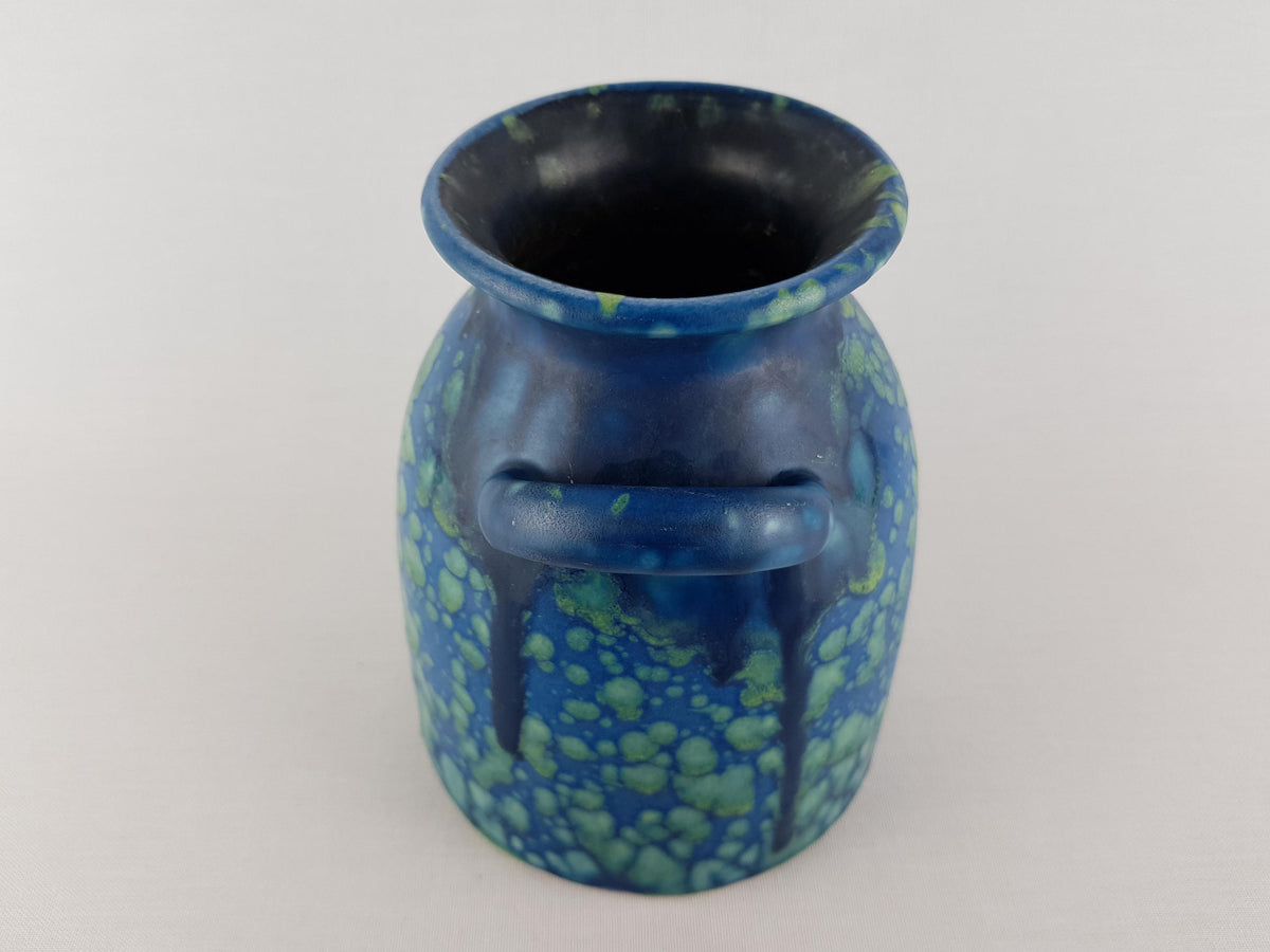 Vintage ES KERAMIK (Emons & Sohne) Double Handled Blue and Green Mottled Vase West German Pottery 1970s