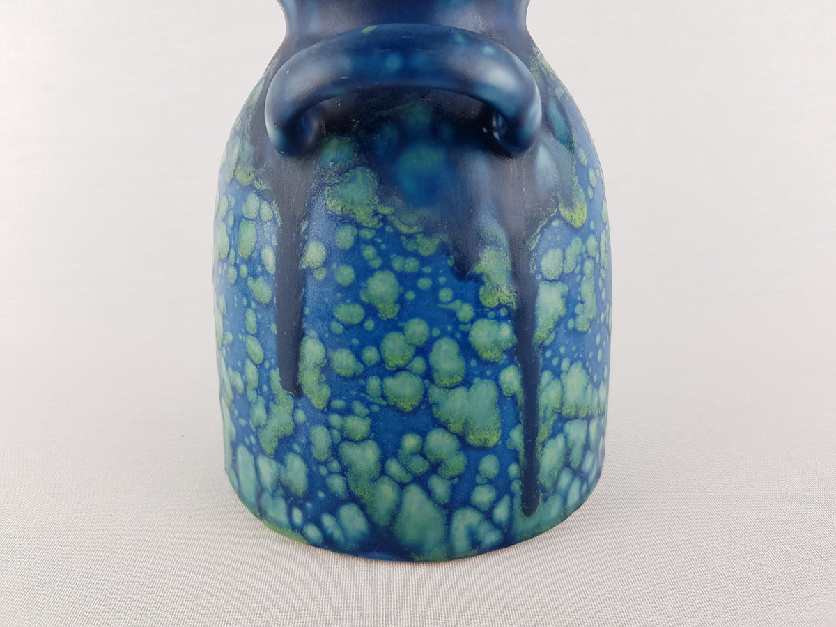 Vintage ES KERAMIK (Emons & Sohne) Double Handled Blue and Green Mottled Vase West German Pottery 1970s