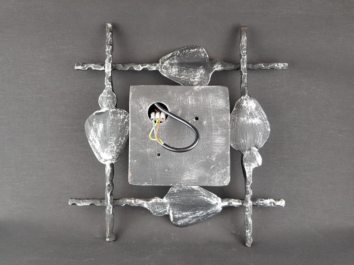 Vintage Tom Ahlström & Hans Ehrlich Brutalist Wall Lamp Wrought Iron and Artistic Glass Sweden 1960s
